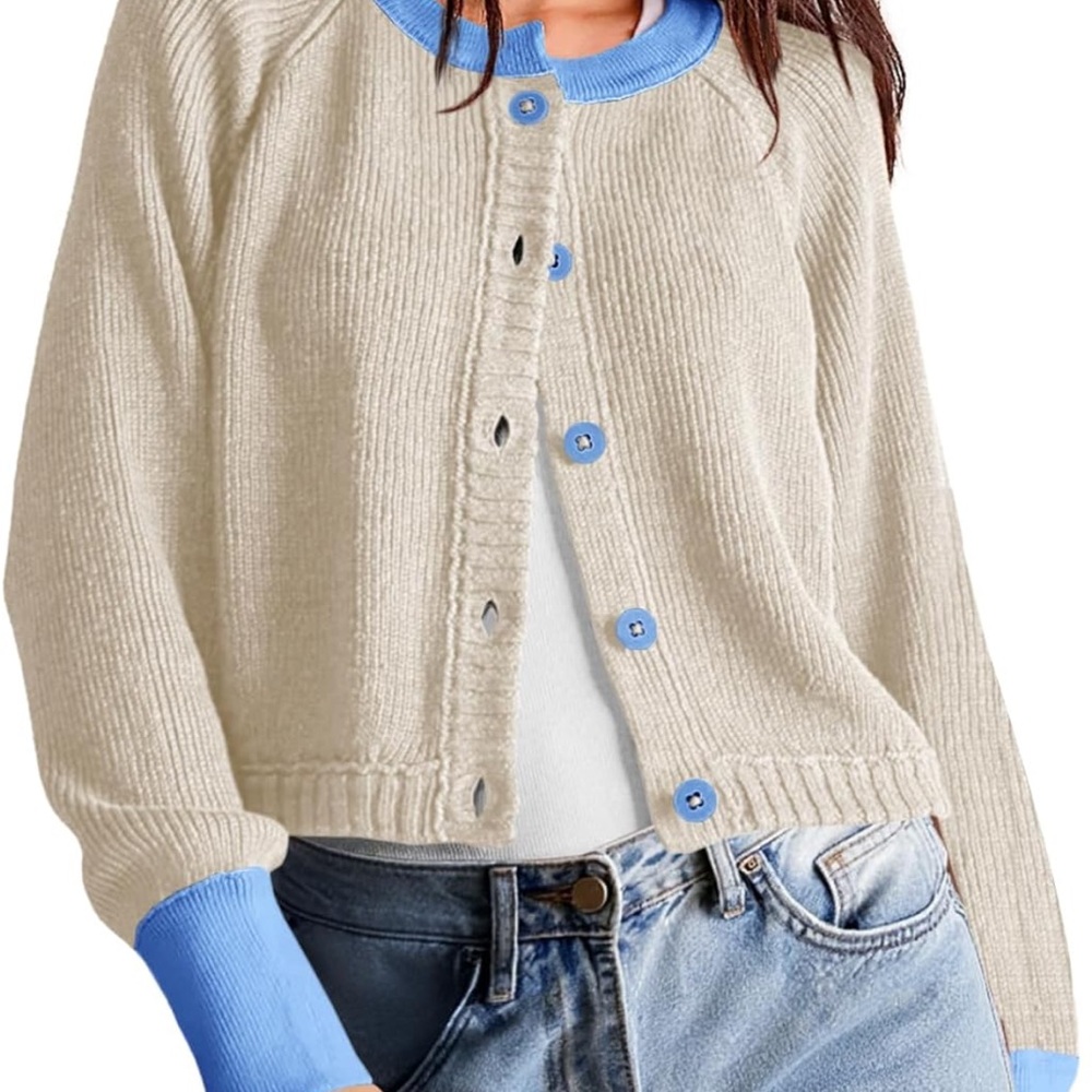Women's Cream and Blue Sweater